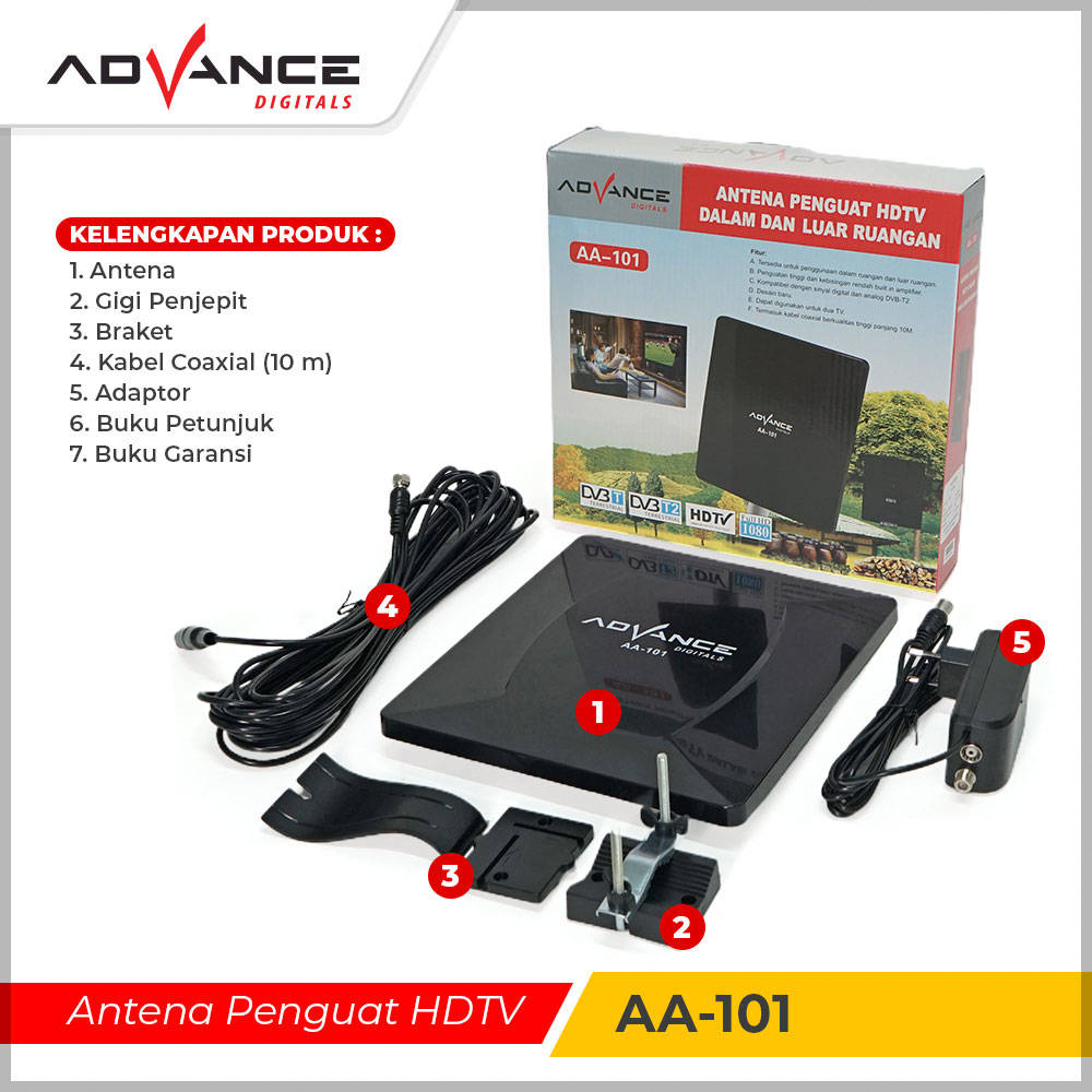 【Garansi 1 Tahun】Advance AA-101 Antena Indoor Outdoor Digital Analog Dalam DVB-T2 dan Luar Ruangan Cocok Untuk STB dan Tv Tahan Hujan dan Panas