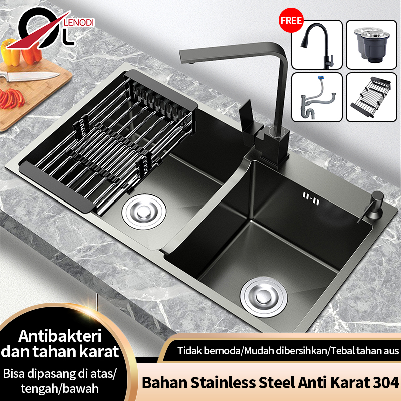 Set Lengkap Kitchen Sink Black 7843 / Wastafel Stainless Hitam 304 / Wastafel Dengan Keran yang Bisa Disesuaikan