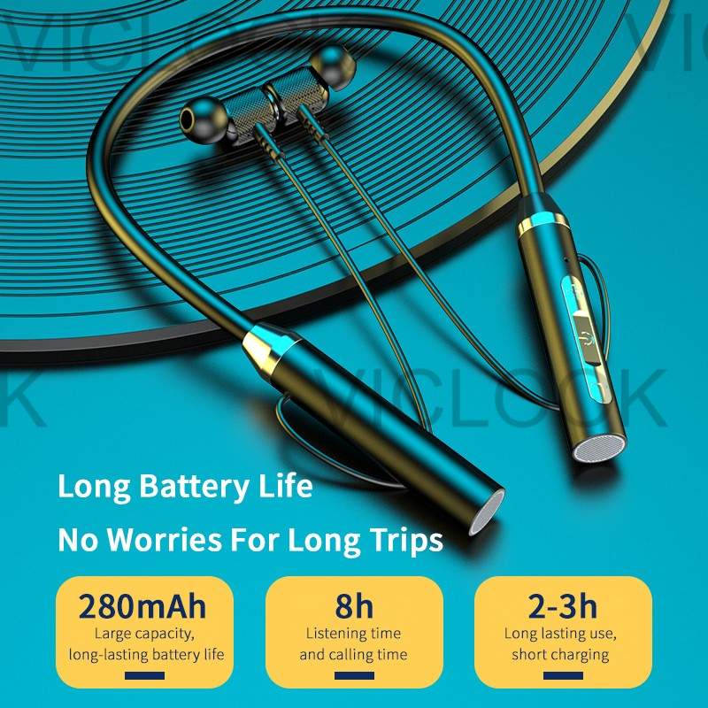 VICLOOK COD Headphone Nirkabel Bluetooth TWS 5.2 Neckband Earphone Olahraga Magnetik Tahan Air Earbud Headset Pengurang Kebisingan Headphone dengan Mikrofon