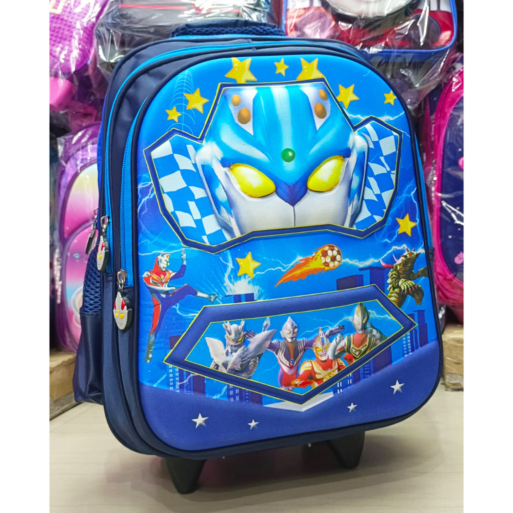 PROMO TERMURAH TROLLEY Roda Dorong SD 16&quot; UKURAN BESAR TAS ANAK SEKOLAH LAKI LAKI SD Karakter SUPER Jagoan TIMBUL 3Res IMPORT ( Garis Zoom 3D 16&quot; )