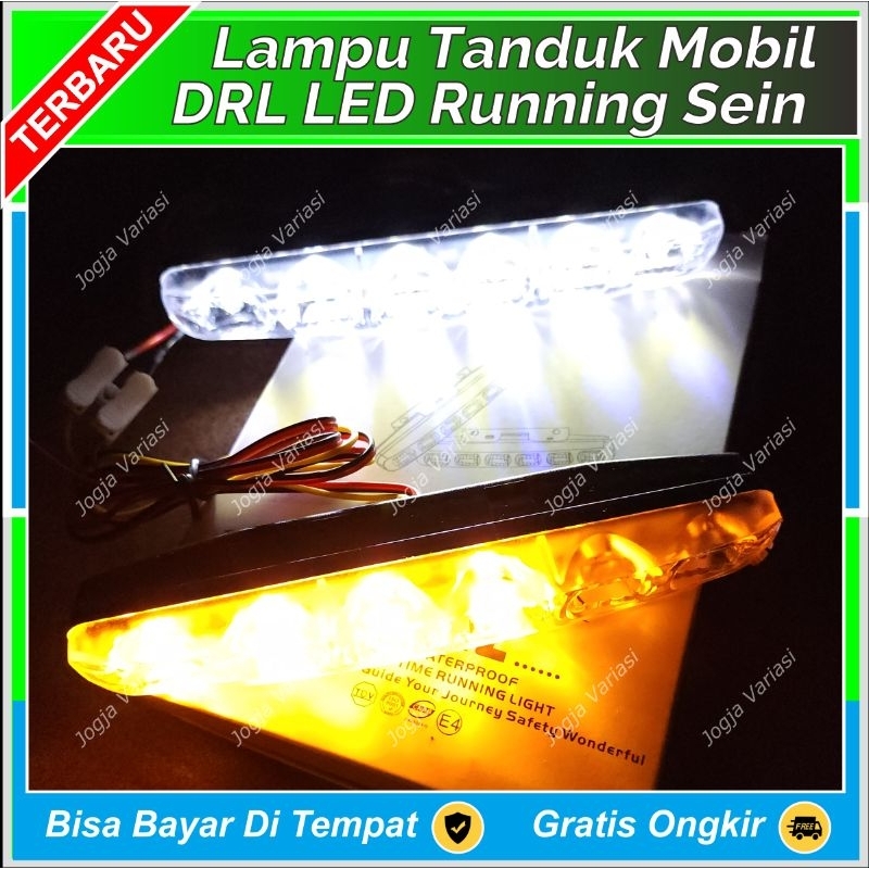 LAMPU TEMBAK SOROT DRL LED MOBIL 6 MATA TERANG PUTIH CRYSTAL TANDUK DEPAN GRIL BUMPER MOBIL WATERPRO