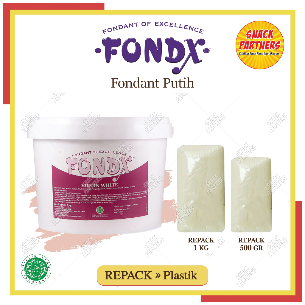 

FONDX - FONDANT PUTIH Vanilla Virgin White REPACK 500 GR / 1 KG - Gula Icing Penghias Kue FONDAX