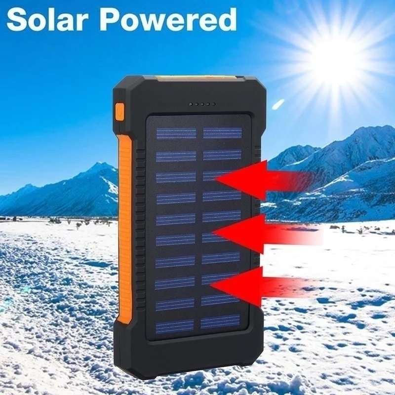 【COD】50000 mAh Powerbank Solar Cell Tenaga Matahari Dual USB Flashlight Daya Ponsel