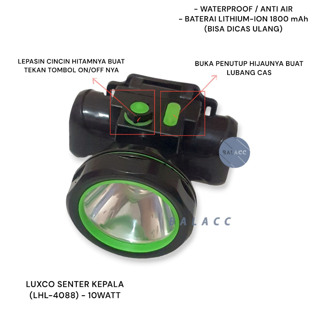 SENTER KEPALA LUXCO SUPER TERANG &amp; ANTI AIR Original Headlamp 10 Watt LHL-4088 FREE CHARGER HIKING, CAMPING