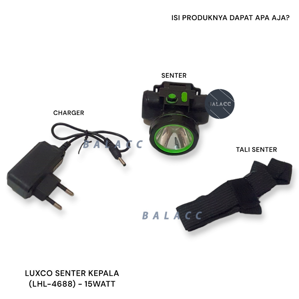 SENTER KEPALA LUXCO SUPER TERANG &amp; ANTI AIR Original Headlamp 15 Watt LHL-4688 FREE CHARGER HIKING, CAMPING