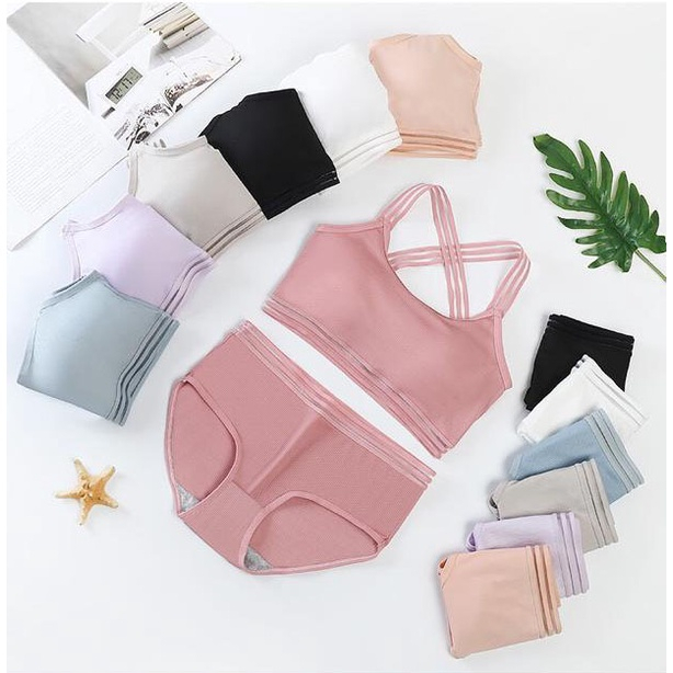 Set Pakaian Dalam Wanita Bra BH Beha + CD Celana Dalam Bralettle Setelan Sportwear Yoga Senam Olahra