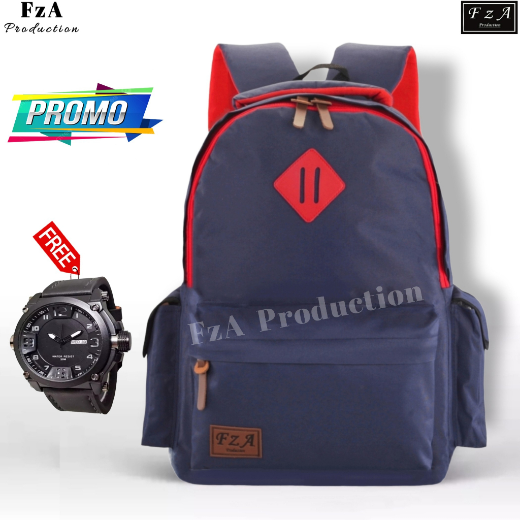 FzA Official -Tas Ransel anak laki laki - Tas Ransel Anak Sekolah - Tas Ransel Sekolah anak laki-laki anak perempuan Backpack Sekolah Anak [ High Quality ] - Navy Kids FREE JAM TANGAN