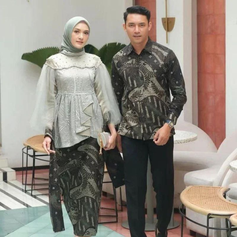 Cp set vanilla kebaya couple kemeja batik lengan panjang kebaya sarimbit kebaya modern kebaya brokat