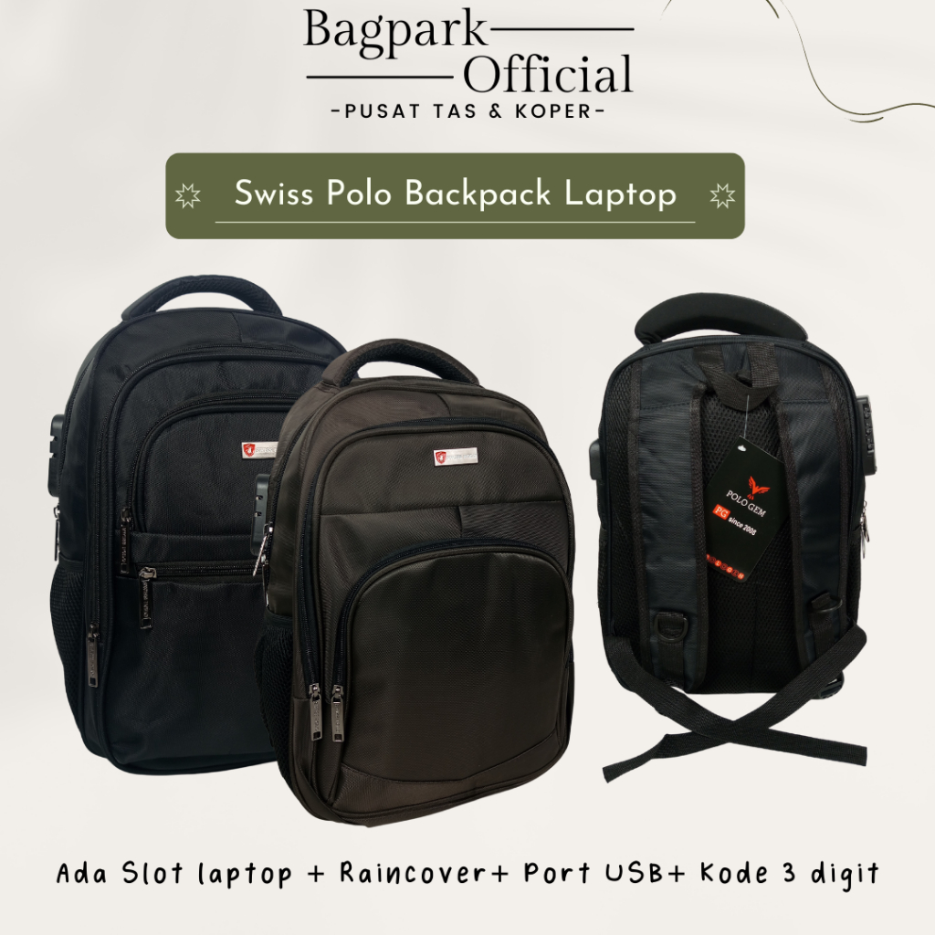 Tas Ransel Pria Backpack Laptop Swiss Polo Tas Ransel Sekolah Tas Kerja Polo Tas Kuliah Ransel Laptop Polo Free Rain Cover USB Kode 3 digit