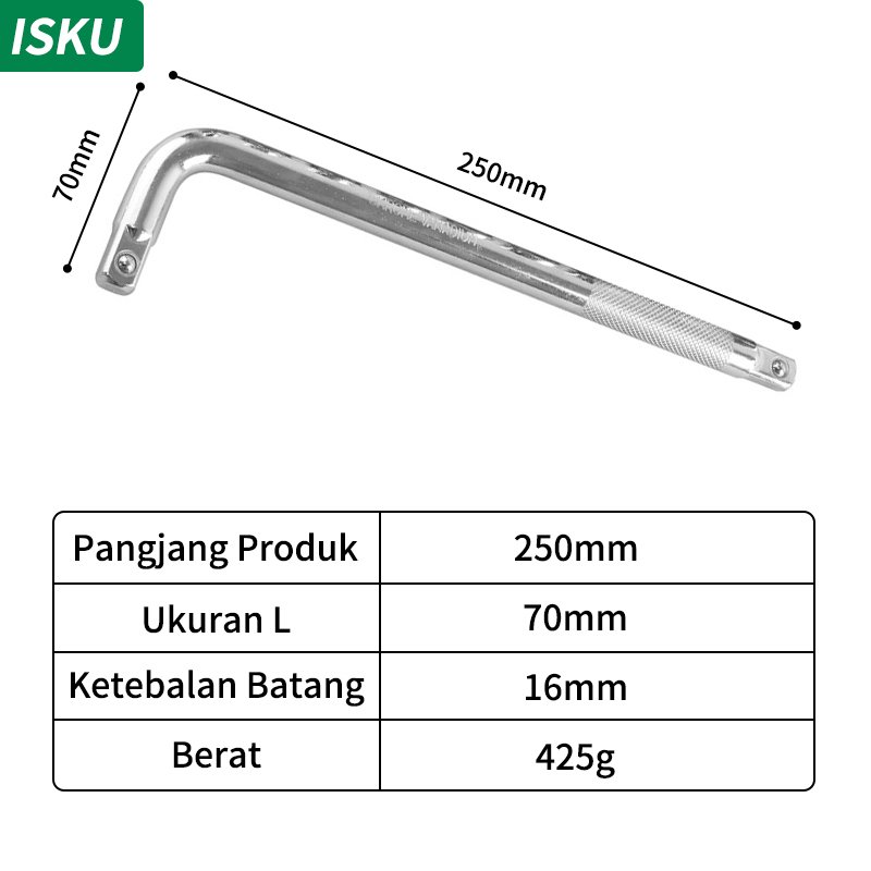 Gagang Sock L ukuran 1/2&quot; x 12&quot;/Offset Handle/Kunci Roda L Hex