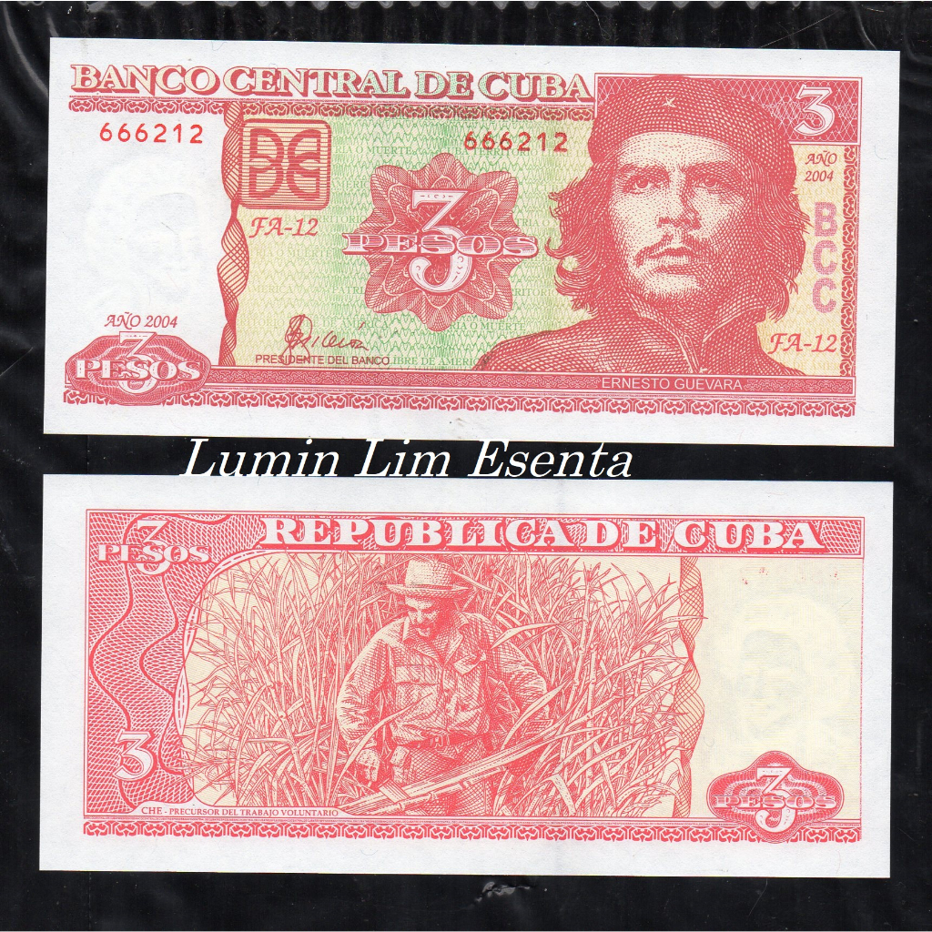 CUBA - KUBA 3 PESOS 2004 UNC ORIGINAL ERNESTO GUIVARA 1 LEMBAR