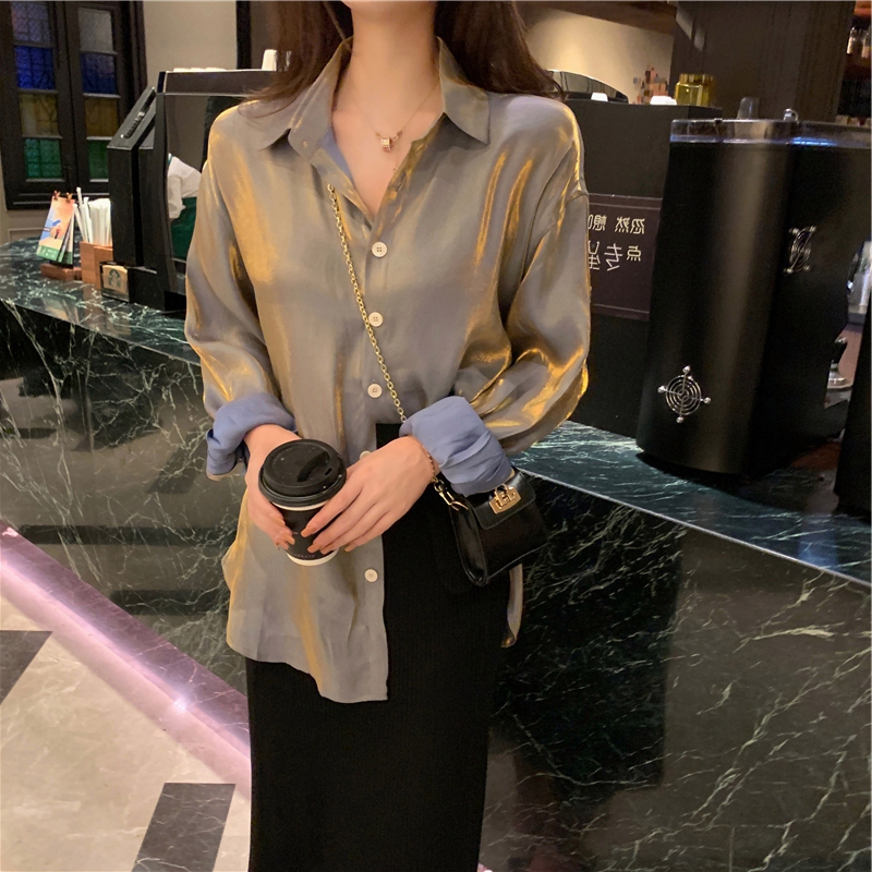 【READY】SHIMMERING TOP  shirt kemeja  mengkilap silk kemeja