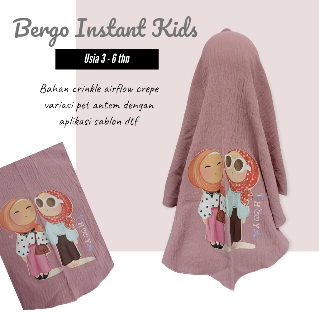 Bergo Instant Anak Pet Antem Crinkle Airflow usia 3 - 6 tahun / Kerudung geblus Anak Bahan Crinkle anak TK PAUD