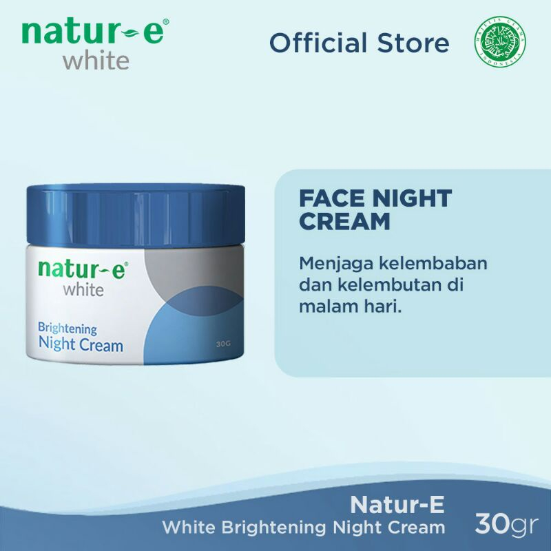 Natur-E White Night Cream 30 gr (NIGHT CREAM KEMASAN PUTIH BIRU) | KRIM MALAM MENCERAHKAN