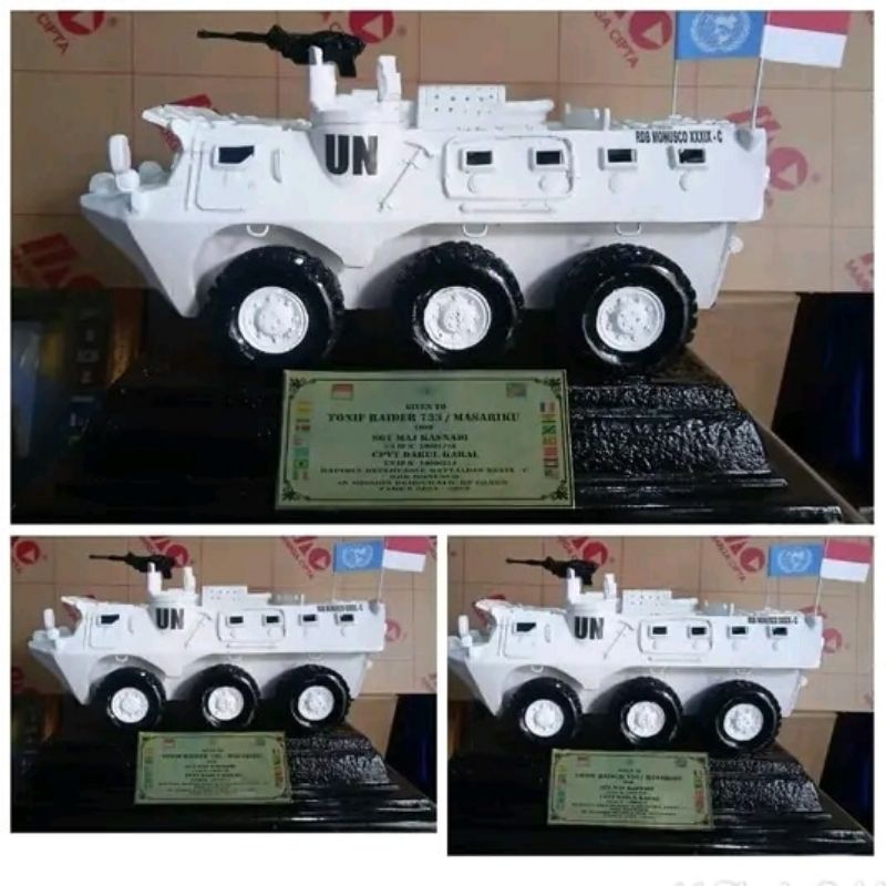 Cinderamata Satgas UN Miniatur Panser Anoa Bahan Resin dan Fiberglass
