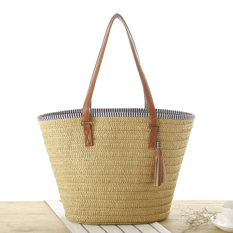 Contrast Binding Tassel Decor Straw Bag 10202