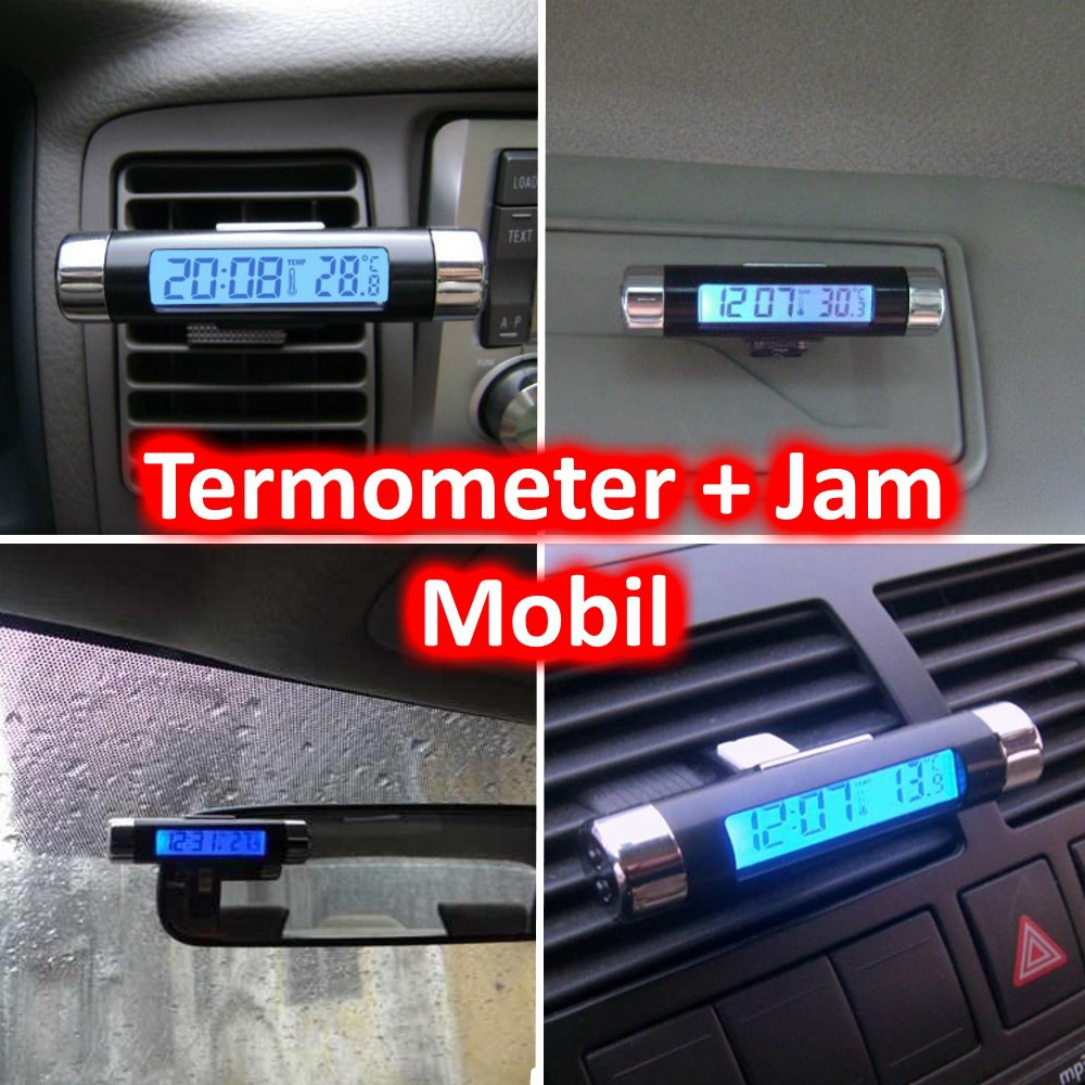 JAM DIGITAL Dan TERMOMETER SUHU DASHBOARD MOBIL JAM MOBIL MINI 2IN1