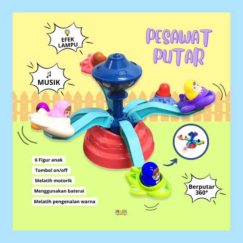 [ Free Batrai ] Mainan Anak-anak Wahana Bermain Batrai / Mainan Amusement Park Rotary Airplane / Mai