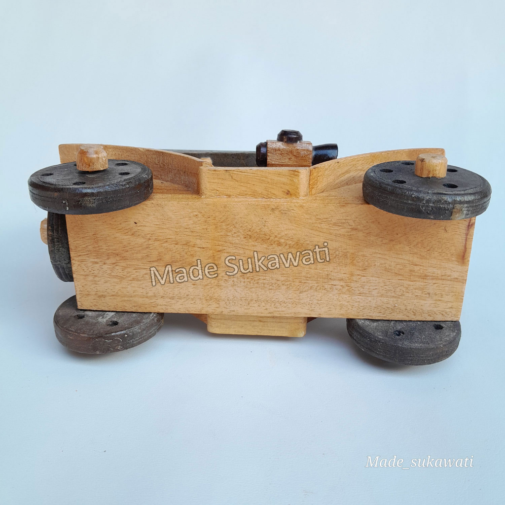 Miniatur mobil klasik 19cm kerajinan kayu handmade