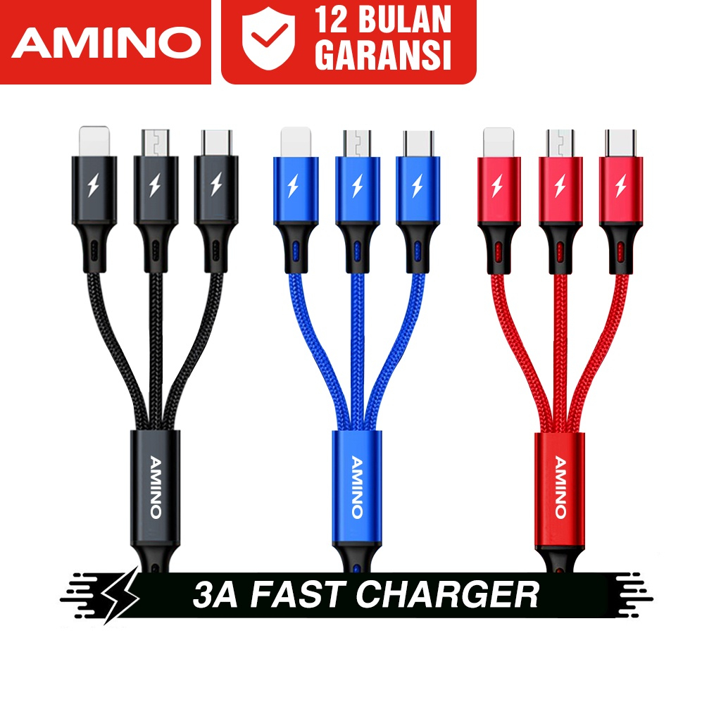 VIBOX Kabel Data USB 3 in 1 Fast Charger Untuk Iphone iOS + Micro USB + Type C 120CM Quick Charger 3A Untuk xiaomi oppo samsung BY SMOLL
