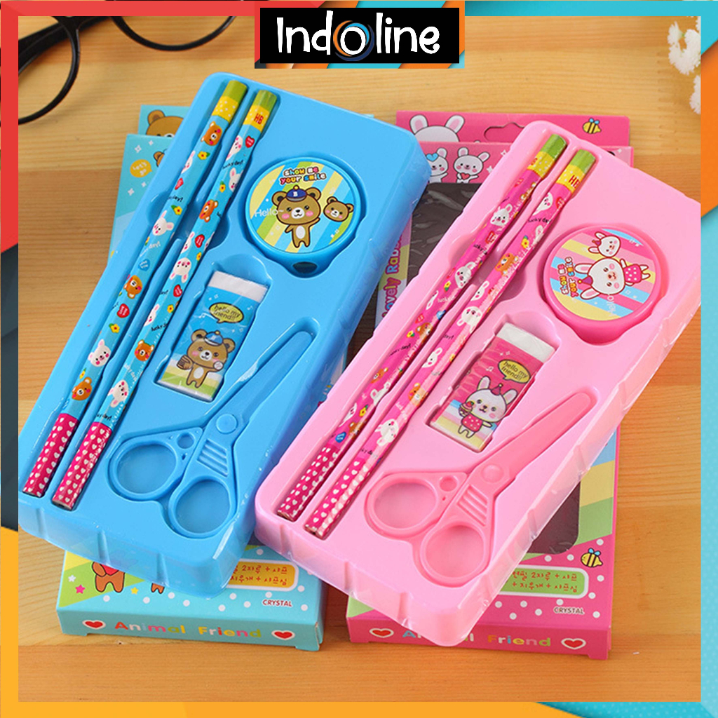 

✔️ Alat Tulis Stationary Souvenir Sekolah Set Paket Alat Tulis 5 In1 Lengkap Kado Import COD