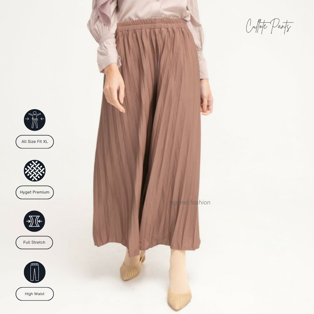 Celana Wanita Big Size Pinggang Karet Kulot Jumbo Haighwaist Plisket Premium Bahan Jatuh Cullote Hig