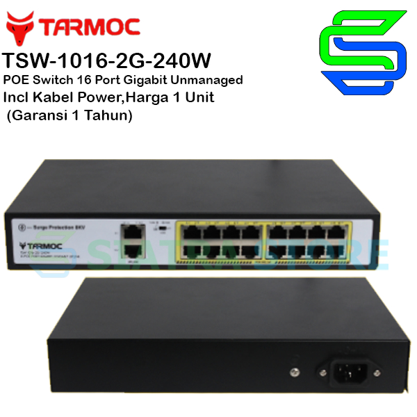 Tarmoc TSW-1016-2G-240W 16 Port Gigabit POE 802.3af/at POE Switch 240W