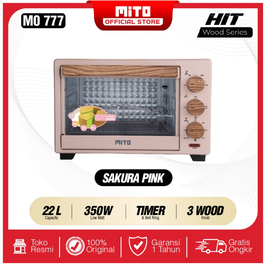 Mito Oven HIT MO-777 (22 L) / MO777 WOOD HANDLE 22 Liter Oven Listrik Low Watt ORIGINAL Watt Rendah