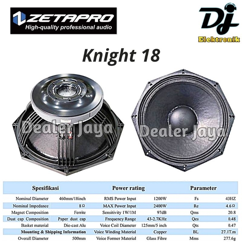 Speaker Komponen Zetapro KNIGHT 18 / KNIGHT18 - 18 inch