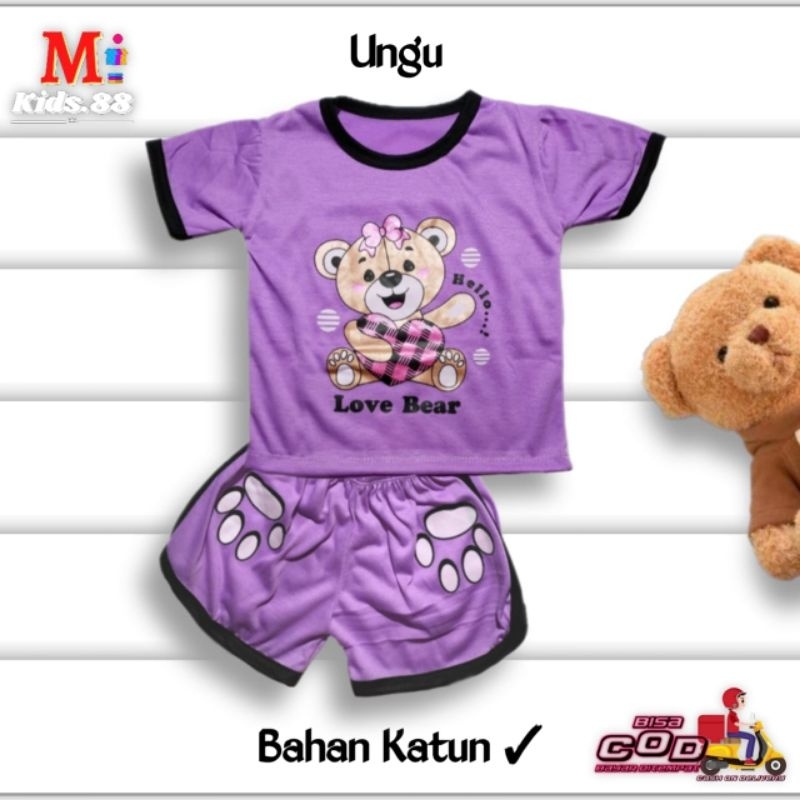 Setelan Playset Cupa Cup Baju Anak LOVE BEAR/Set Anak Balita/Setelan Anak Unisex Buat Usia 0-4 tahun