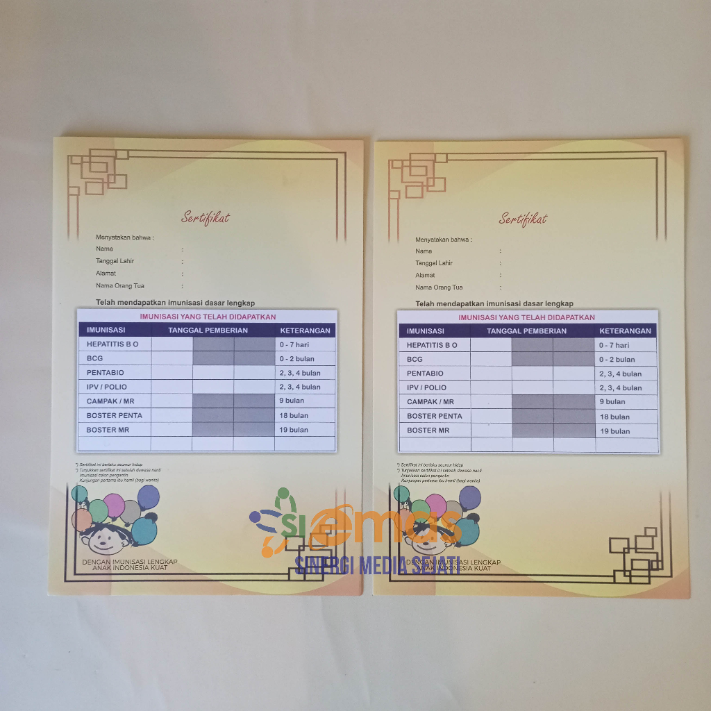 Sertifikat Imunisasi | Form Sertifikat Imunisasi | Blangko Sertifikat Imunisasi
