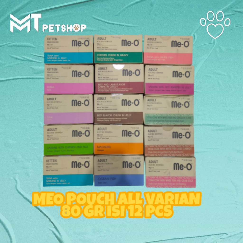 Makanan Kucing basah MEO pouch 80g Adult & Kitten All Varian - ISI 12 PCS