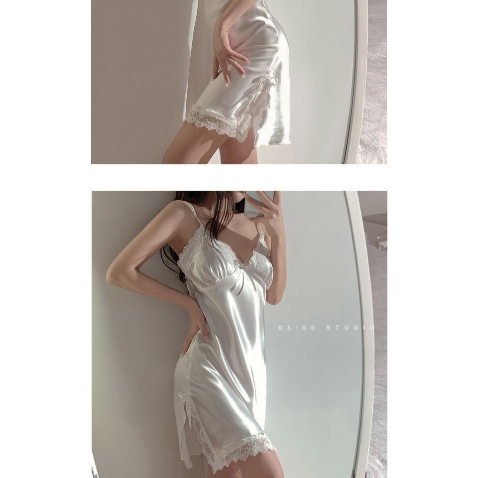 Lingerie Dress Satin Mini Deep V Silk Baju Tidur Import 112