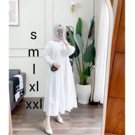 GAMIS MIDI PUTIH POLOS CRINKLE AIRFLOW SNOW WHITE  SIZE S- M- L- XL