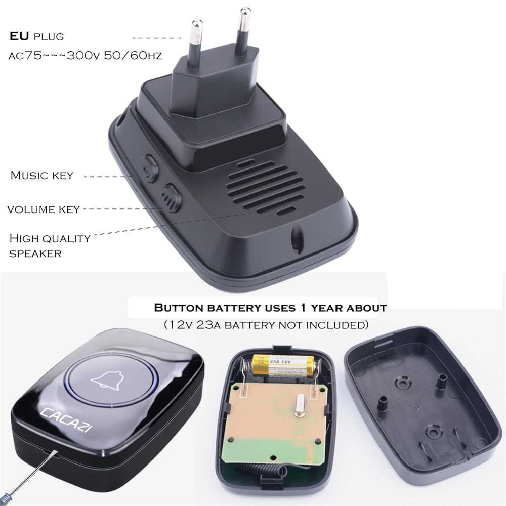 Bel Pintu Wireless Waterproof 2 Transmiter 2 Receiver - Black (A10BB)