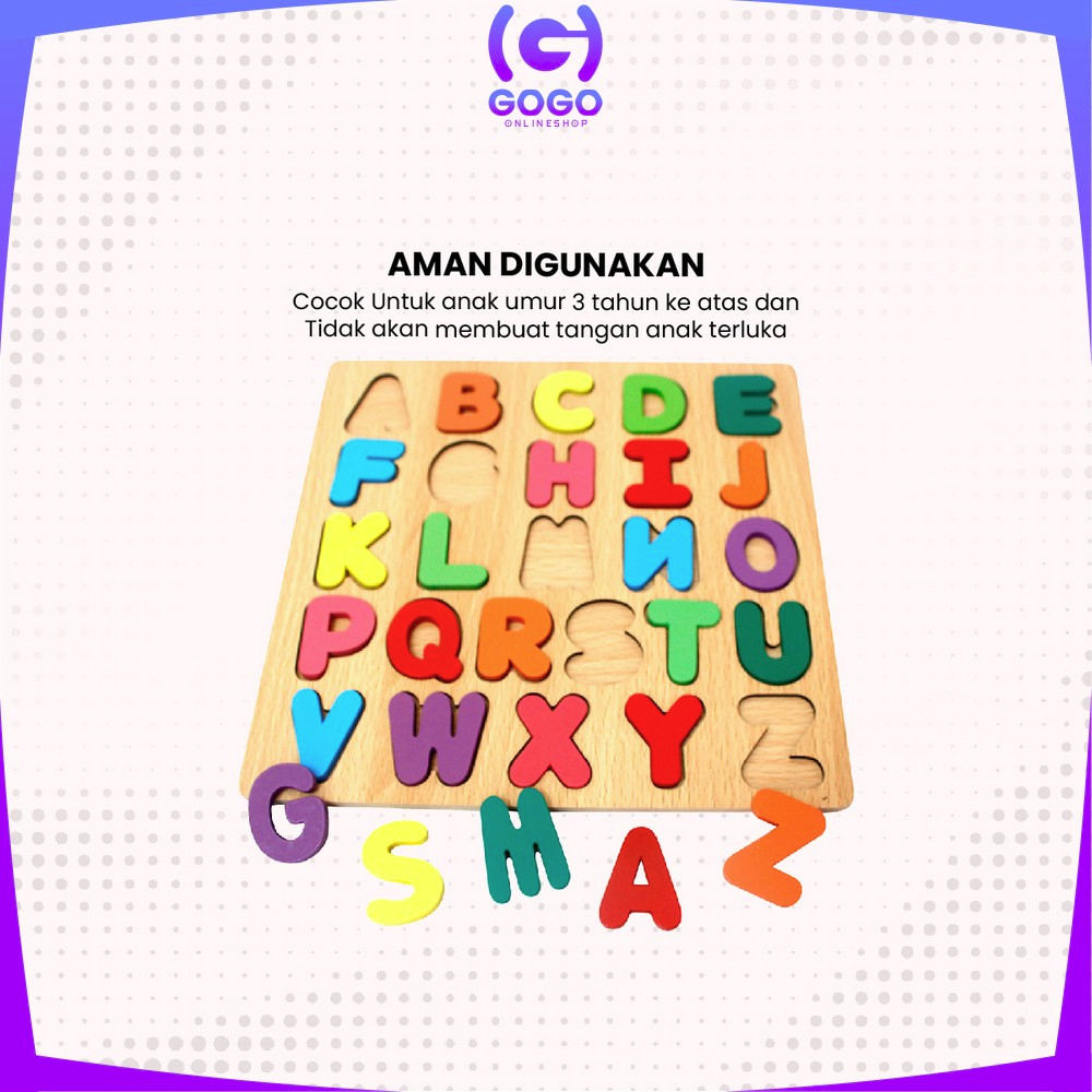 GOGO-M313 Mainan Edukasi Anak Puzzle Kayu 3D Huruf Angka dan Bangun Datar / Puzzle Alphabet Mainan Kayu Anak / Wooden Toys ABC Kids