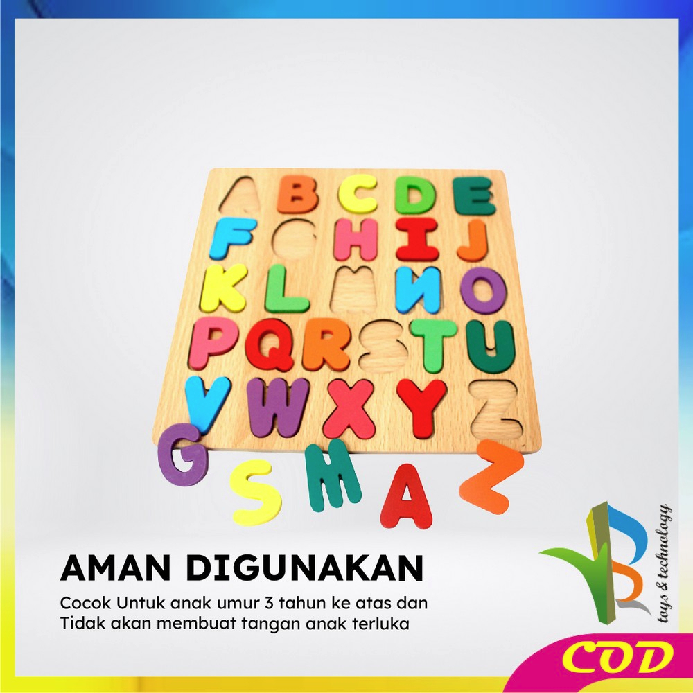 RB-M313 Mainan Edukasi Anak Puzzle Kayu 3D Huruf Angka dan Bangun Datar / Puzzle Alphabet Mainan Kayu Anak / Wooden Toys ABC Kids