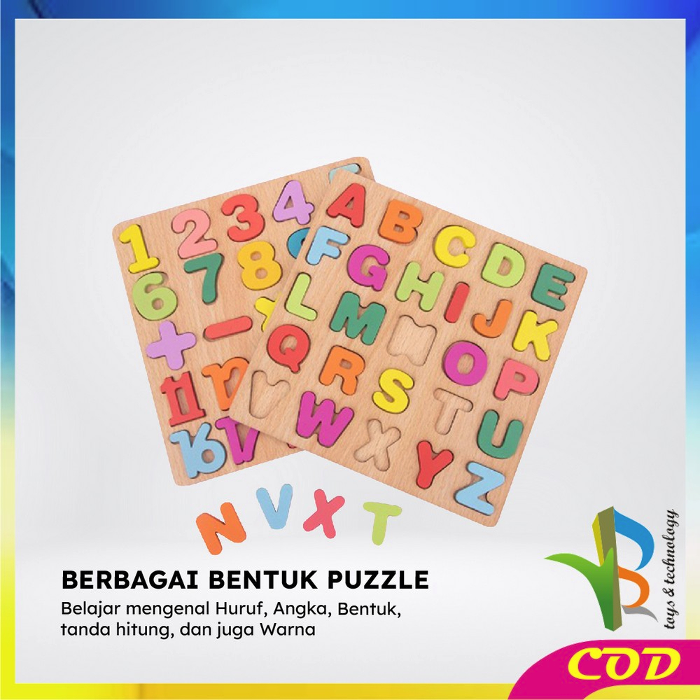 RB-M313 Mainan Edukasi Anak Puzzle Kayu 3D Huruf Angka dan Bangun Datar / Puzzle Alphabet Mainan Kayu Anak / Wooden Toys ABC Kids