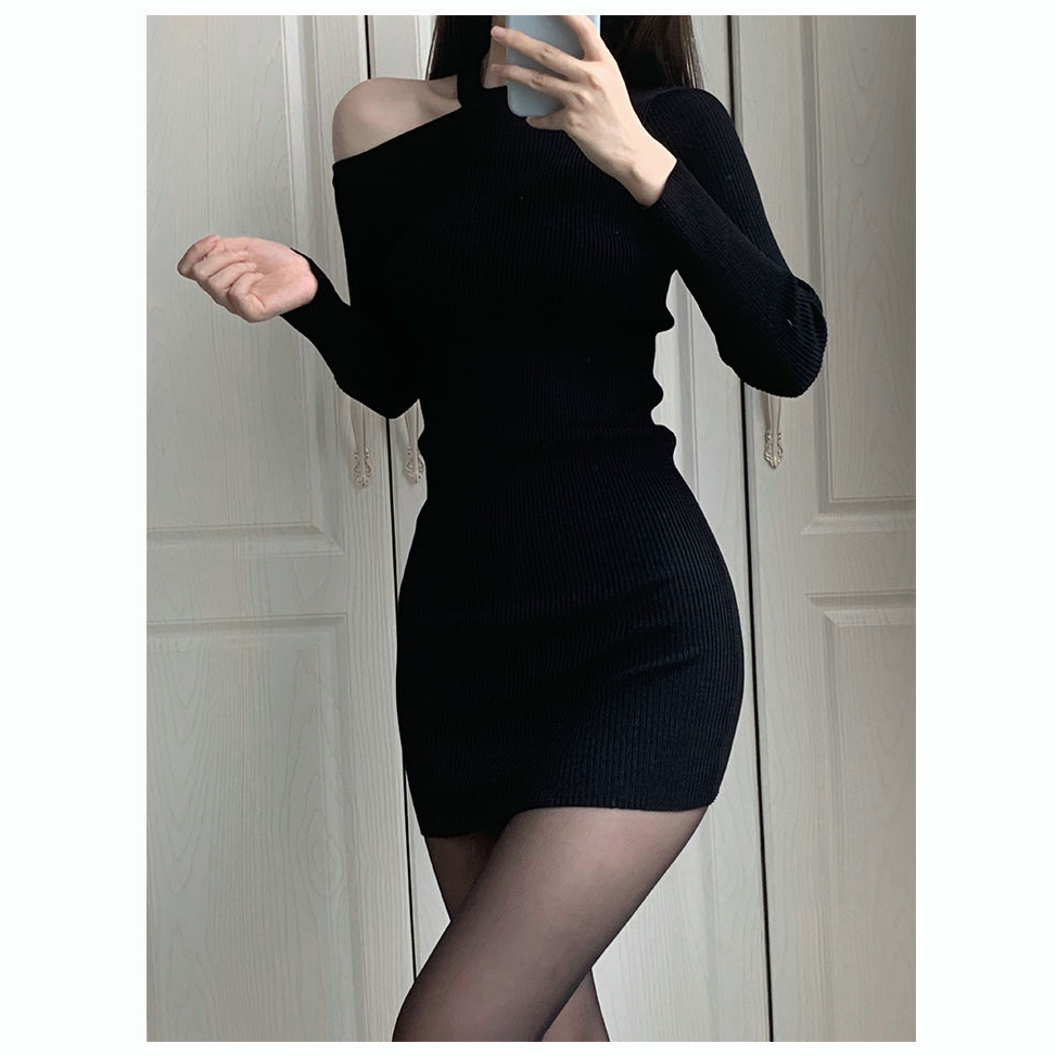 DR825 SLIM FIT WRAP BUTTOCKS SKIRT, OFF SHOULDER KNITTED DRESS, SPRING AND AUTUMN TIGHT FITTING WOMEN'S CLOTHING, EUROPEAN AND AMERICAN SPICY GIRL SKIRT, PURE DESIRE FOR STYLE, SWEET AND SPICY