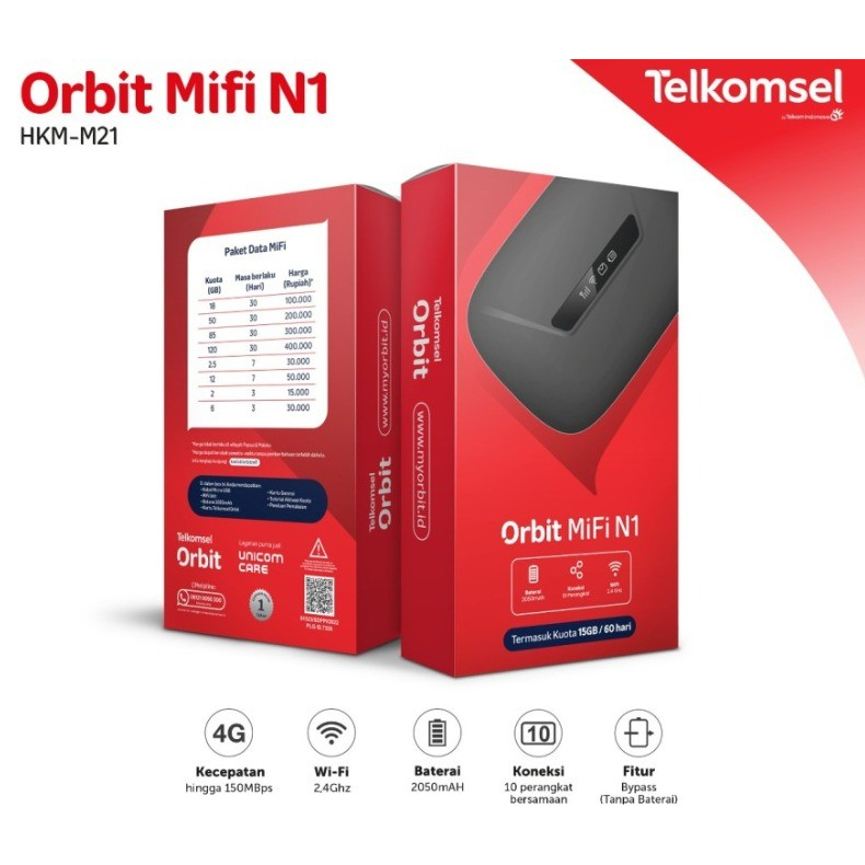 Telkomsel Orbit Mifi N1 Portable Modem Wifi 4G High Speed Bonus Data
