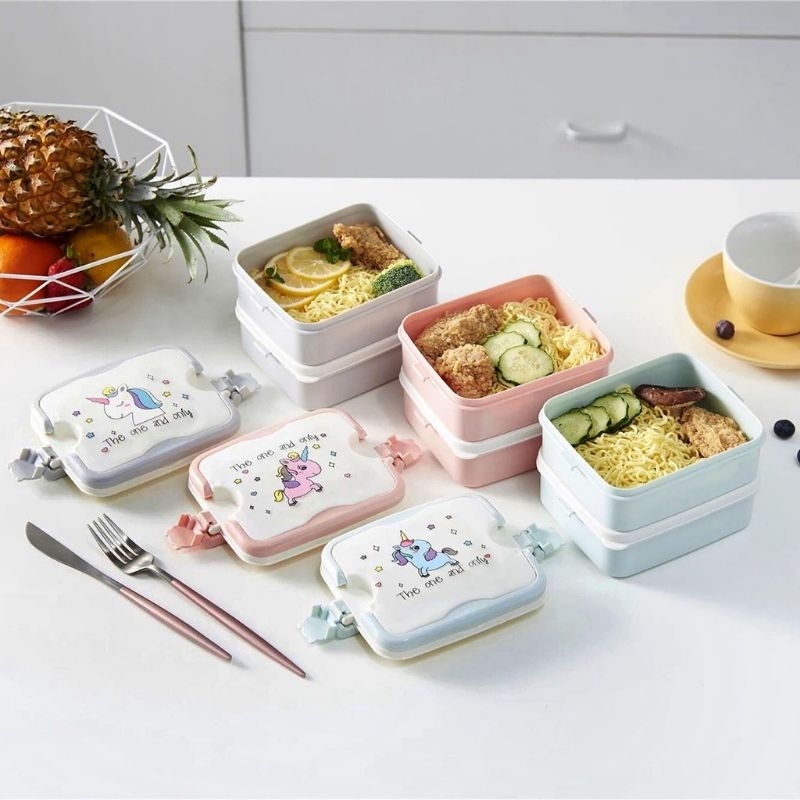 Kotak Bekal Makanan Anak / Box Makan Tingkat Dua Unicorn