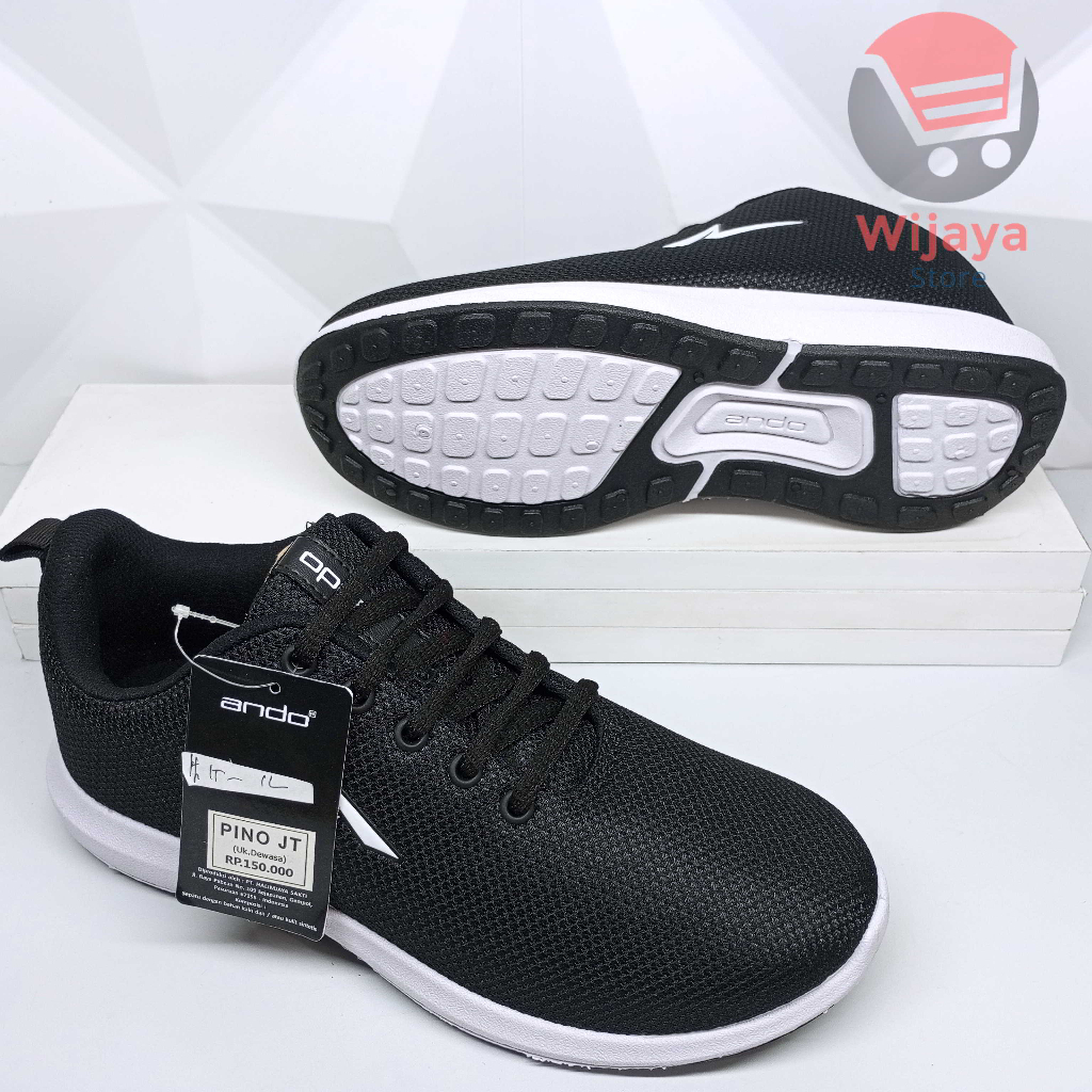 Sepatu Sneaker Sekolah Ando 39-43 Desain Hitam Polos Putih dengan Kualitas Terbaik untuk Anak Sekolah PINO LIAM BSC