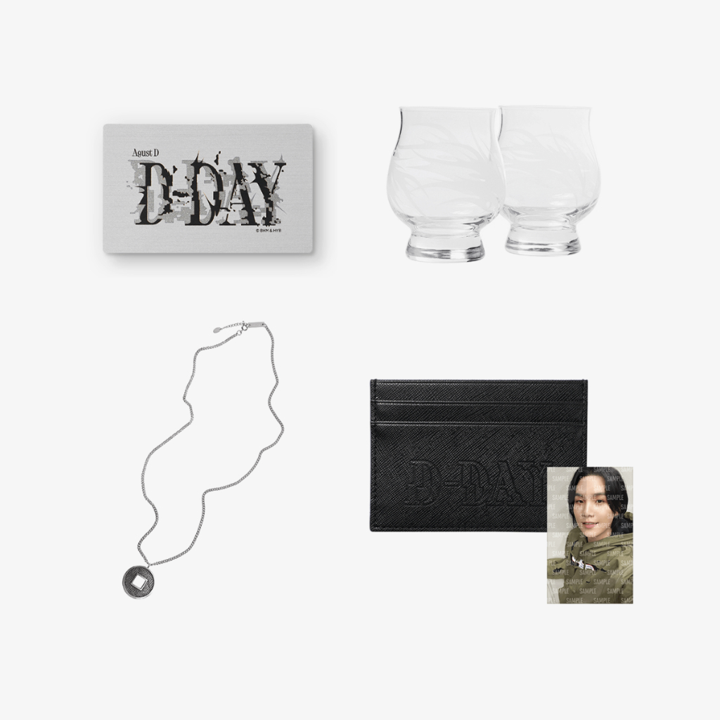 [PO] BTS Suga AgustD D-DAY Merch - Mettalic Photocard/Glass Cup Set/Necklace Silver/Card Holder Blac
