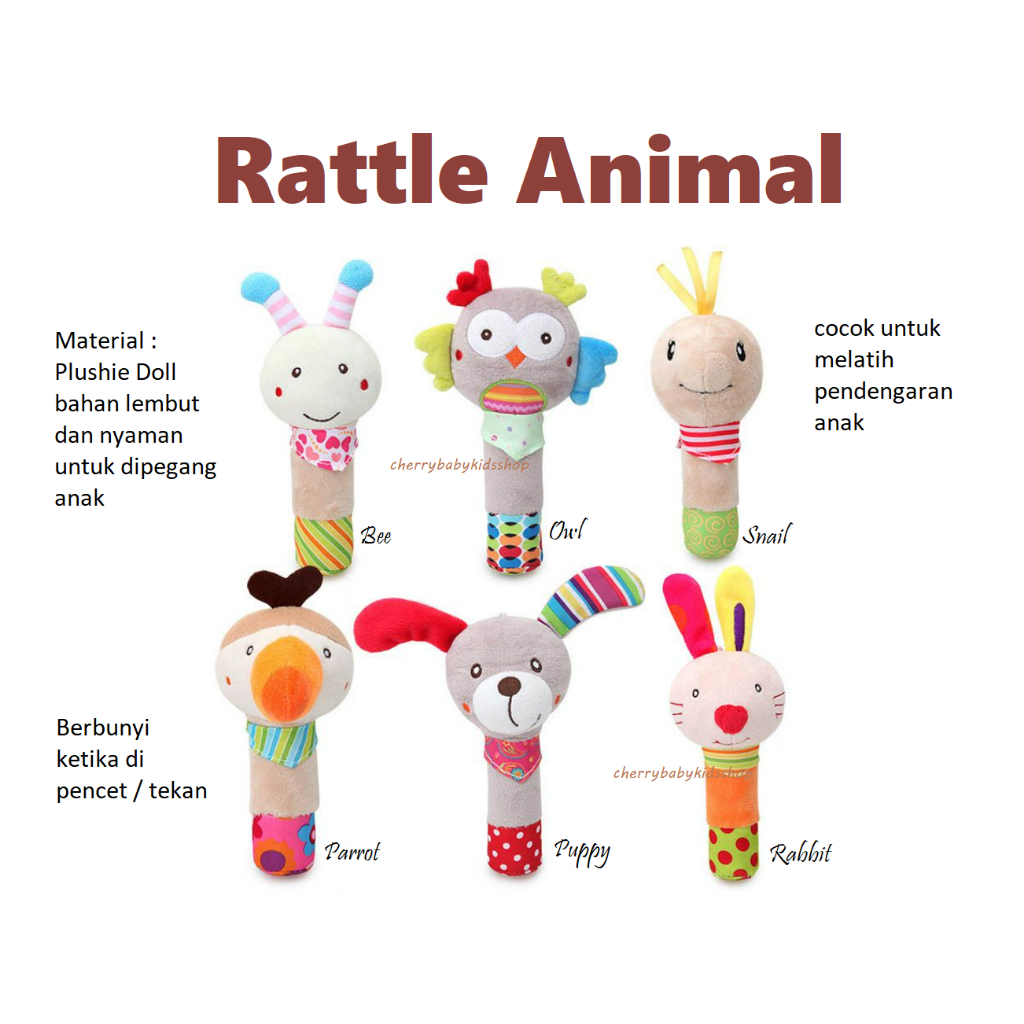 Rattle Boneka Plushie Animal / Mainan Bayi Bunyi / Rattle Stick Anak / Mainan Tangan Bayi BBSKY CBKS VC