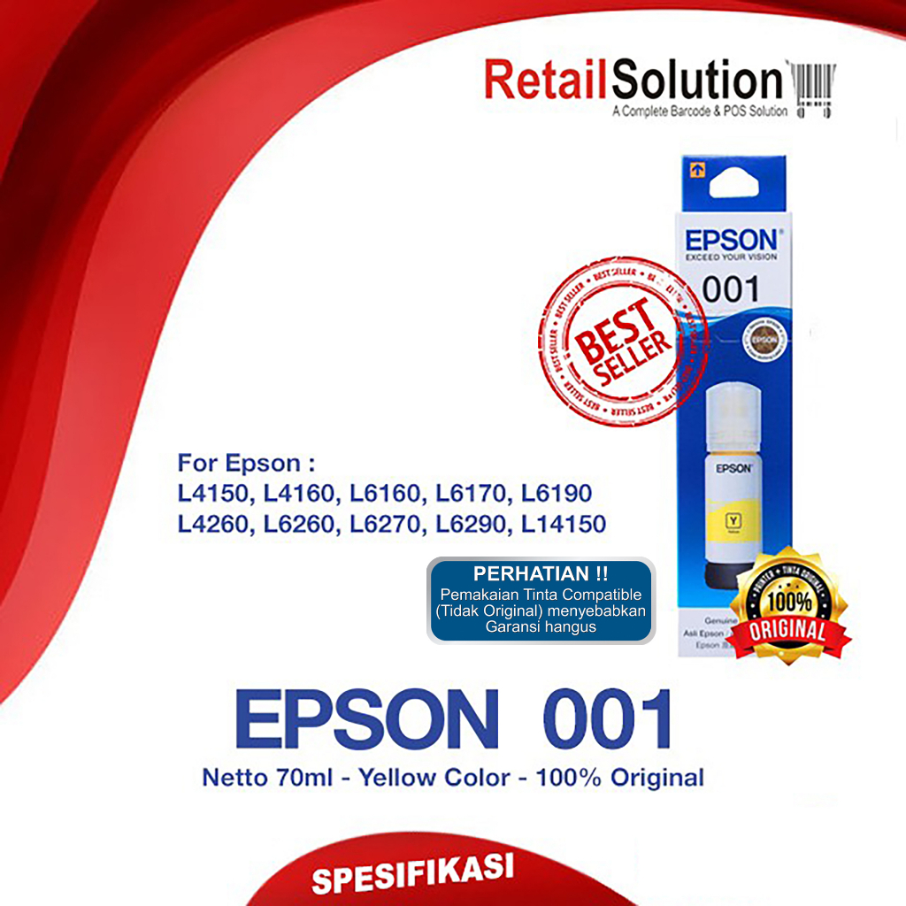 Tinta Epson 001 Yellow Original - Tinta L4150 L4160 L6160 L6170 L6190