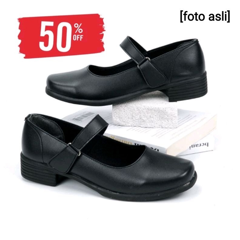 PROMO SEPATU TERLARIS DISKON Pantofel Wanita Hak 3 Cm Hitam Sekolah Paskibra Kantor COD