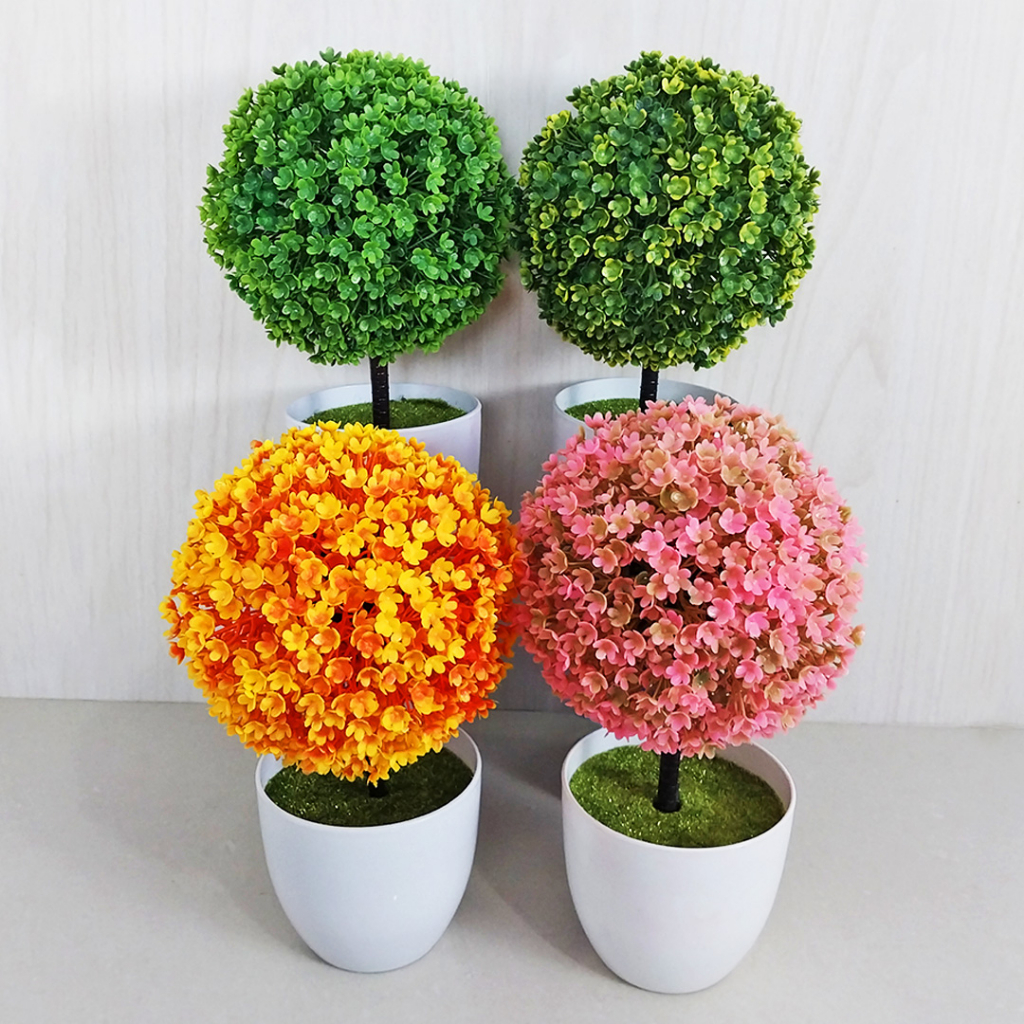 Tanaman Hias Plastik Tanaman Bunga Bonsai Hias Palsu Dekorasi Rumah Artificial Flowers Pot Bunga Hiasan Ornamen Bulat PBP03