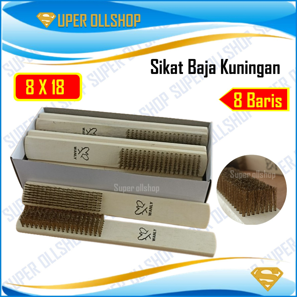 Sikat Kawat Baja Kuningan Gagang Pegangan Kayu Pembersih Karat Waja Brush Steel Wire 8x18 Murah