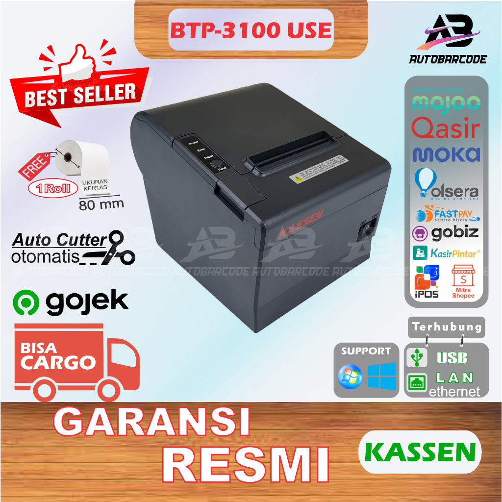 Printer Bluetooth Kassen BTP3100 Kertas Thermal 80MM Autocutter Pos Kasir Struk PPOB USB Ethernet LAN - BTP 3100 / BTP-3100