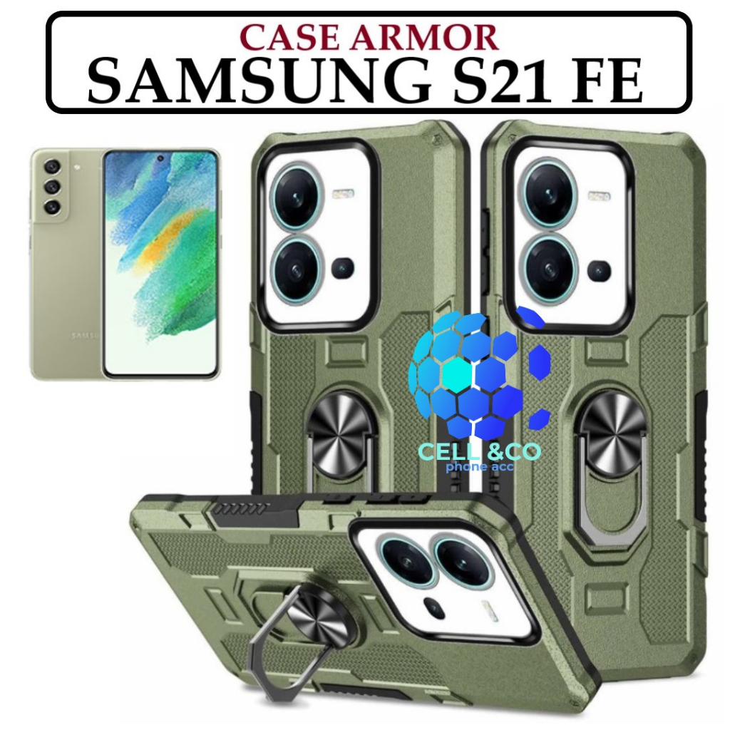 Case Armor SAMSUNG GALAXY S21 FE Iring Cincin Magnetic Kesing Hp Protect kamera Premium Hard Case Standing Robot Pelindung Kamera